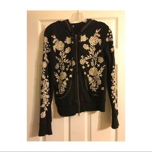Free People Floral Embroidered Zip Up Sweatshirt